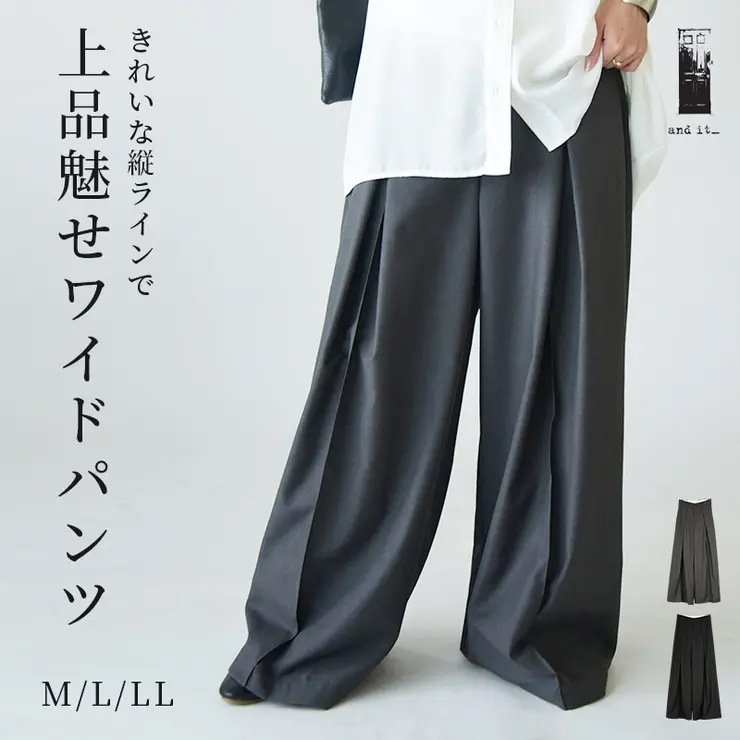 タックワイドパンツ パンツ レディース ワイド ボトムス ロング ゆったり ボリューム 楽ちん 体型カバー きれいめ 上品 高身長 大きいサイズ グレー ブラック 黒 春 夏 秋 冬 PT01 24a