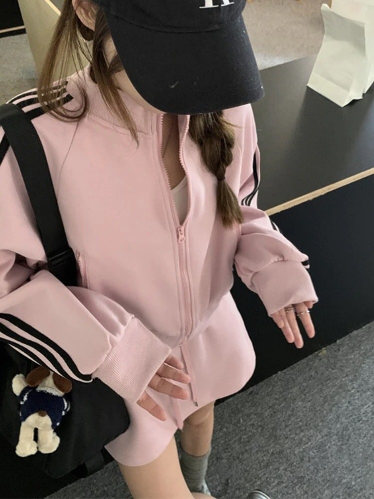 25 韓国 かわいいレディース無地 長袖アウターレトロセット黑白フーディーブルサイズ丈トップスサイドカジュアルスポーツファッション系通学学生袖お出かけアップシルエットトラック