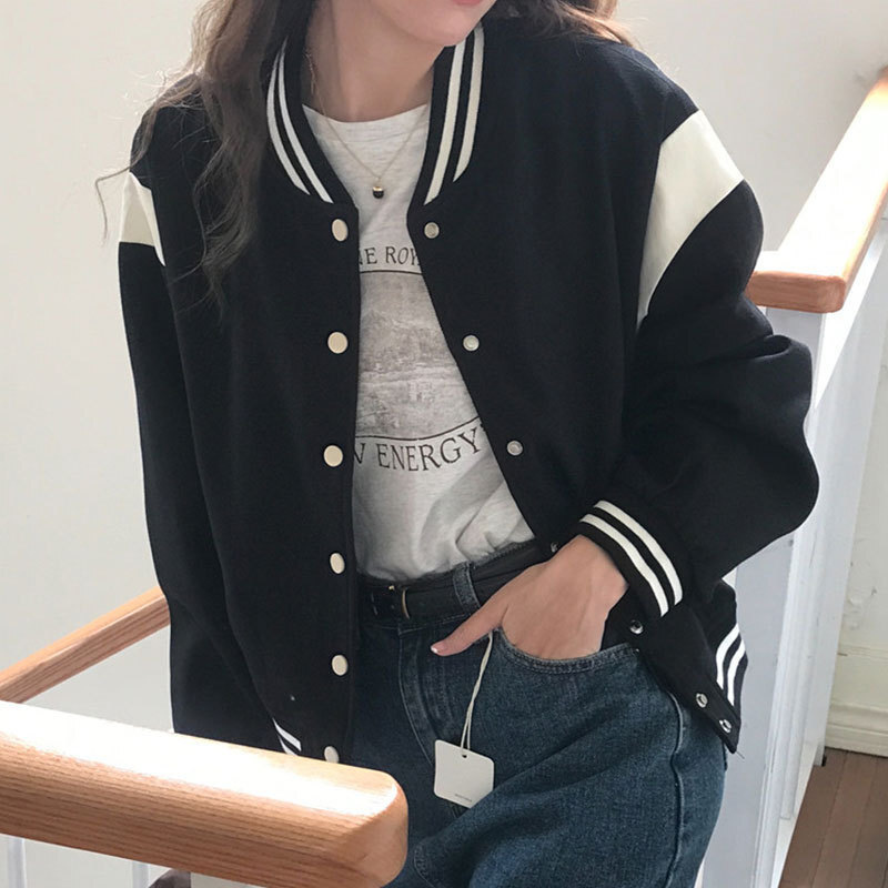 スタジャン モノトーン バイカラー 2色 韓国 アウター ストリート バイカラー 無地 パーティースタイル ホームパーティーアイテム オフィススタイル エレガントスタイル カジュアルスタイル