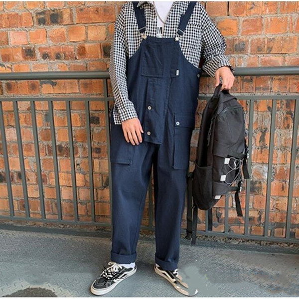 Qoo10] オーバーオール メンズ ゆとり 無地 ロ