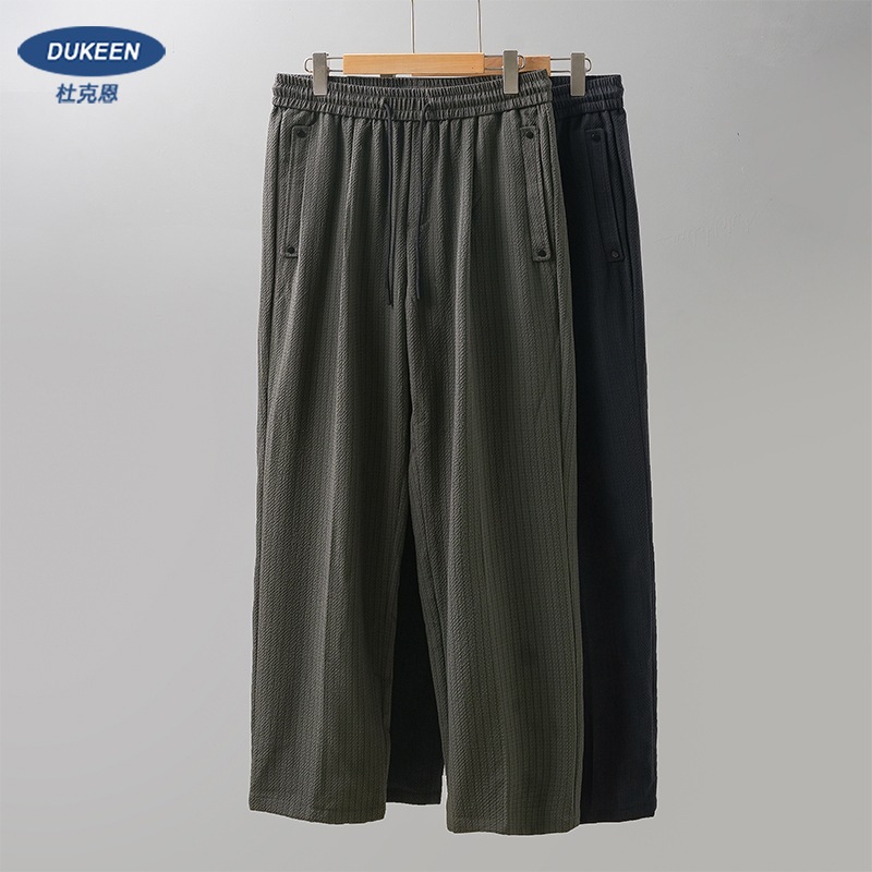 アメリカン風薄手シアサッカーカジュアルパンツ男性用夏用ファッションブランドゆったりスポーツパンツウエストゴムストレートパンツ