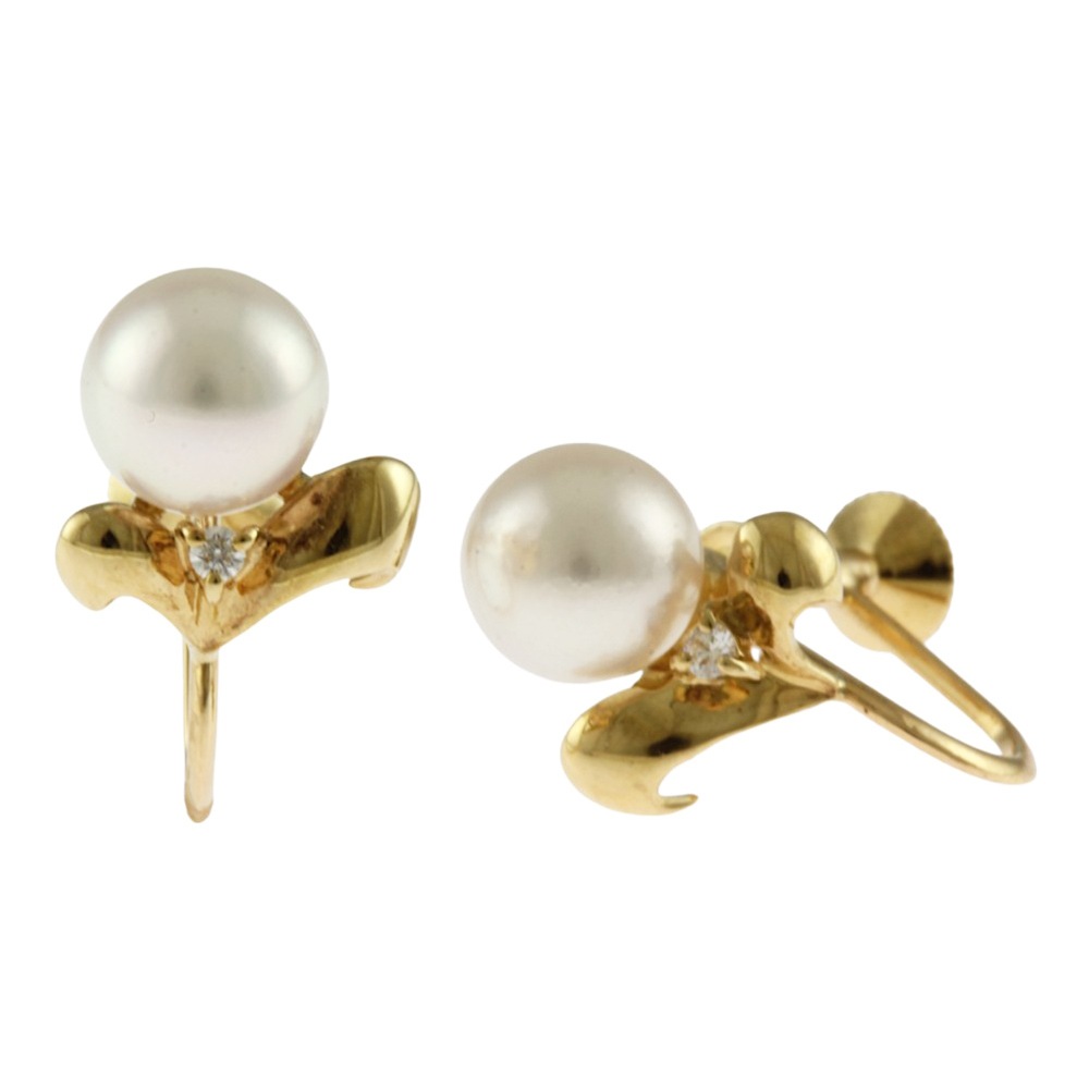 ミキモト イヤリング 18金 K18イエローゴールド ダイヤモンド MIKIMOTO 中古 美品