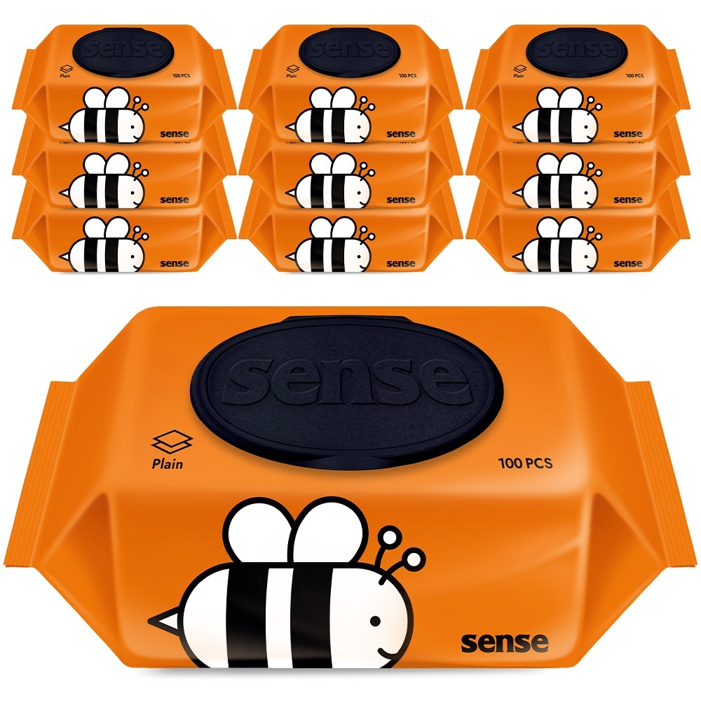 センス みつばちエディション ウェットティッシュ キャップ型 オレンジ 100枚x10パック