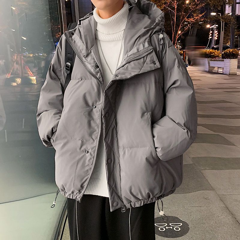 2025INS大人気 新作 ファッション 純色 ゆったり カジュアル メンズ フード付き ダウンジャケット 防寒 シンプル 中綿コート