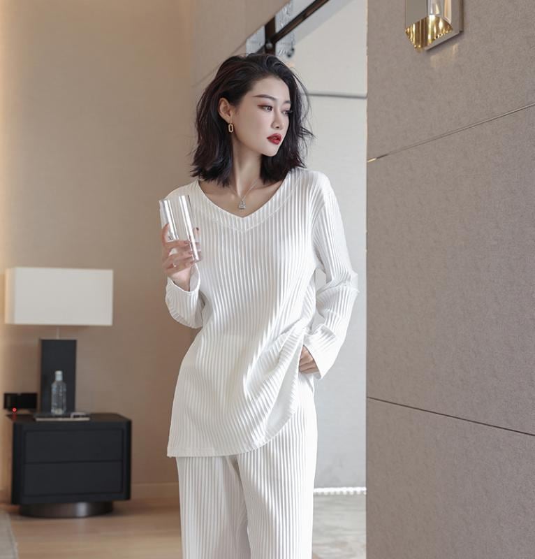 ファッション パジャマ ウェア インナー ズボン ナイト ルーム ロング パンツ トップス ネグリジェ ショーツ セット 薄手 衣料品 レディース レディース 春秋