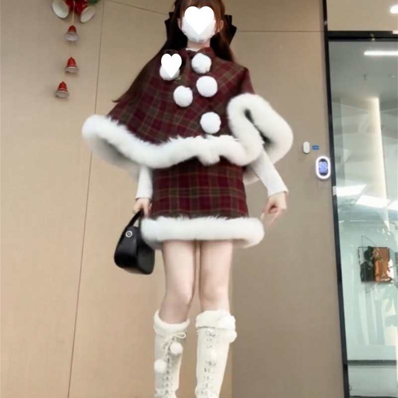 スーツ ニューカレッジ ジャージ クリスマス チェック柄 ケープ ジャケット スカート ホット スタイル 39