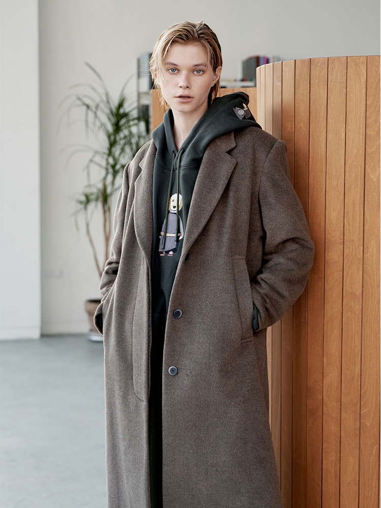 캐시미어 루즈핏 H-라인 미니멀 히든 버튼 코트_브라운