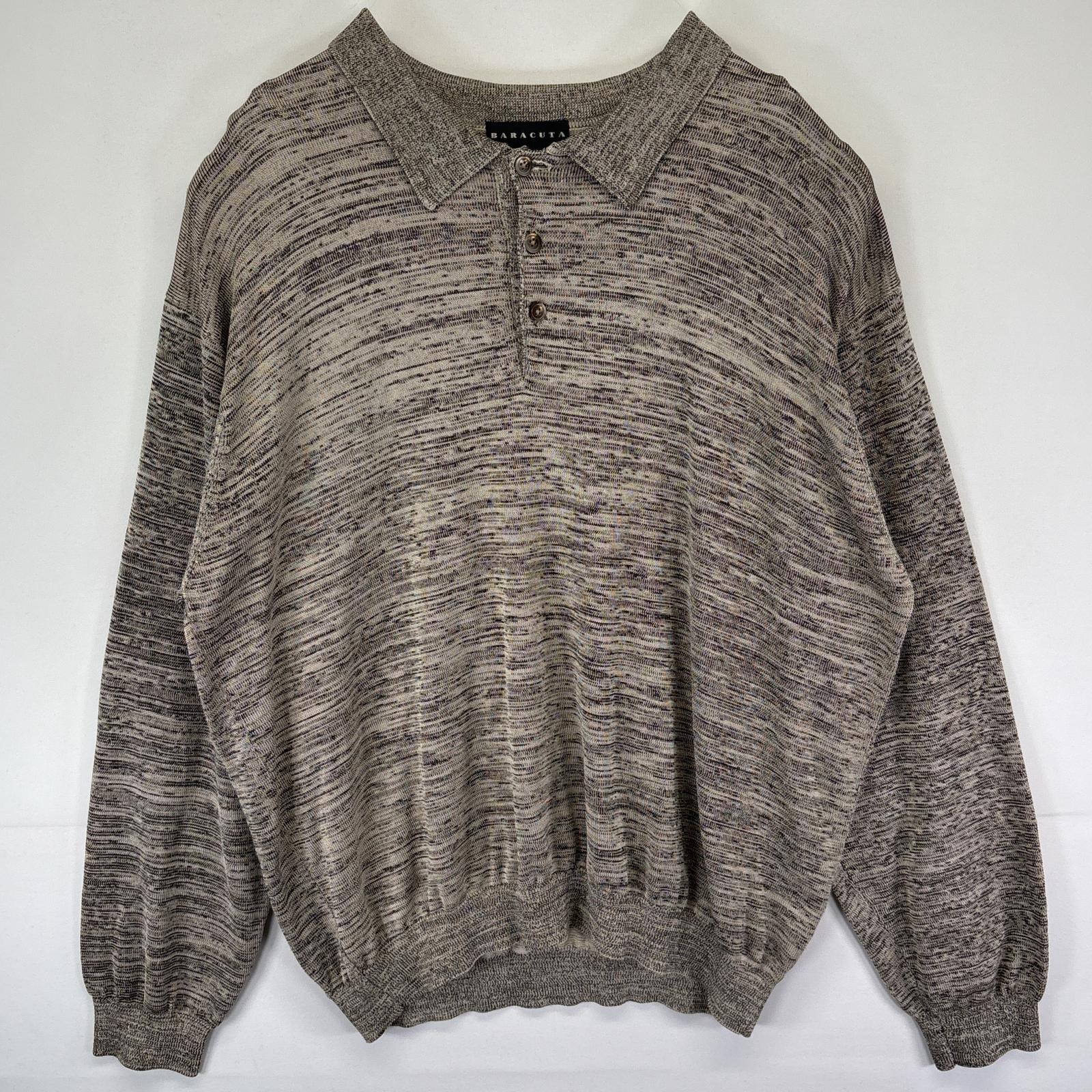 古着 長袖 ポロシャツ ニットポロシャツ 大きいサイズ ボタン グレー系 メンズ