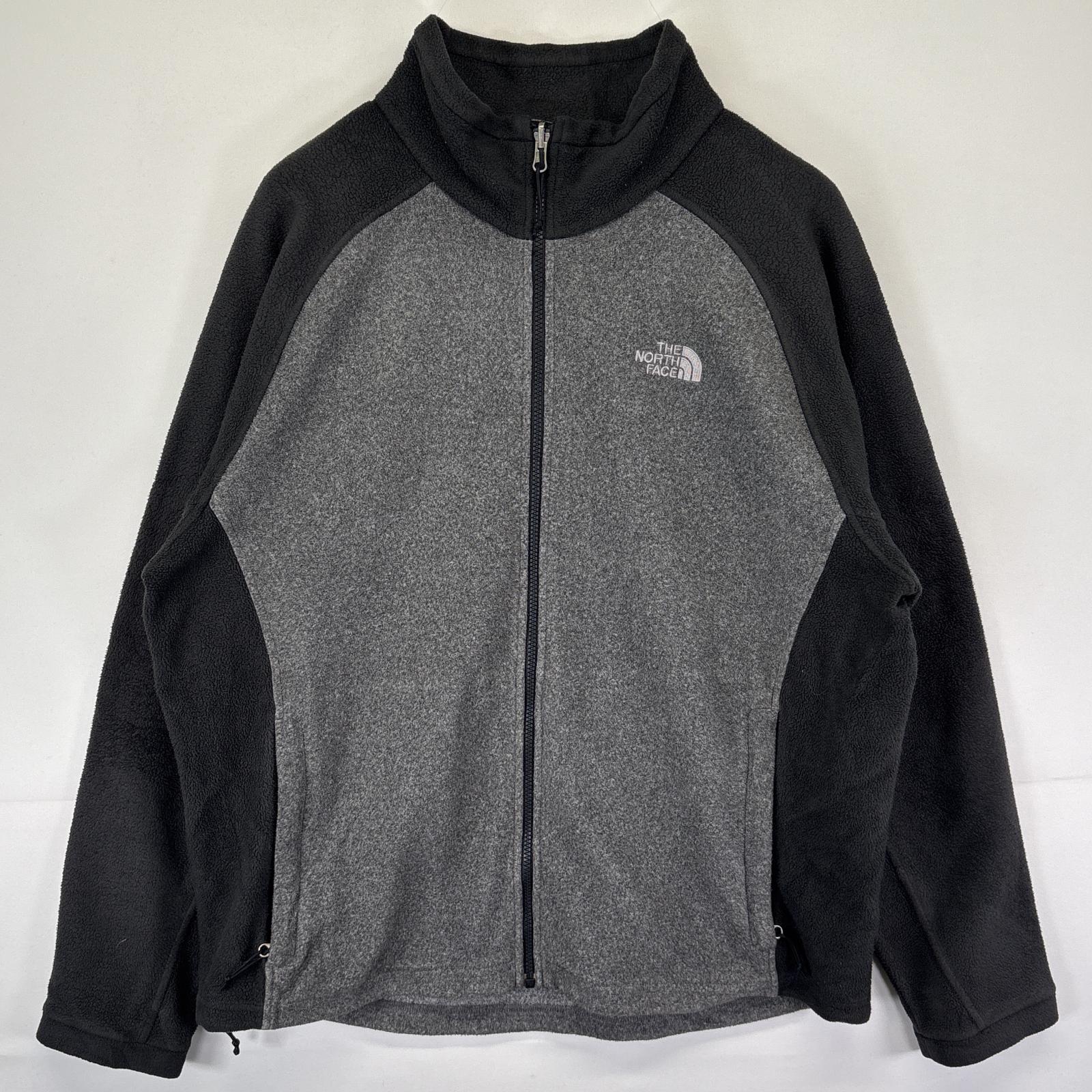 古着 フルジップフリースジャケット ツートン ワンポイントロゴ 大きいサイズ XL ブラック メンズ