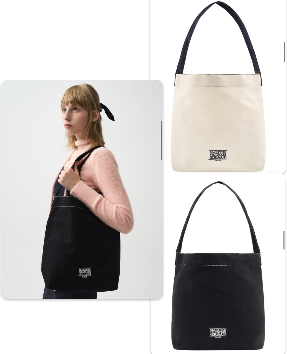 [MARITHE] エコバッグ ショルダーバッグ バケットバッグ CLASSIC LOGO BUCKET Bag ( ivory , black)