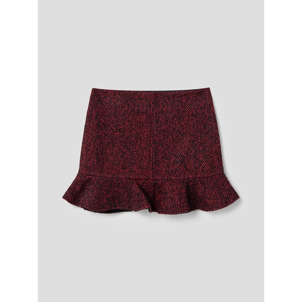 GANNI ヘリンボーンウールミニスカート-レッド FW24-QN4827R016