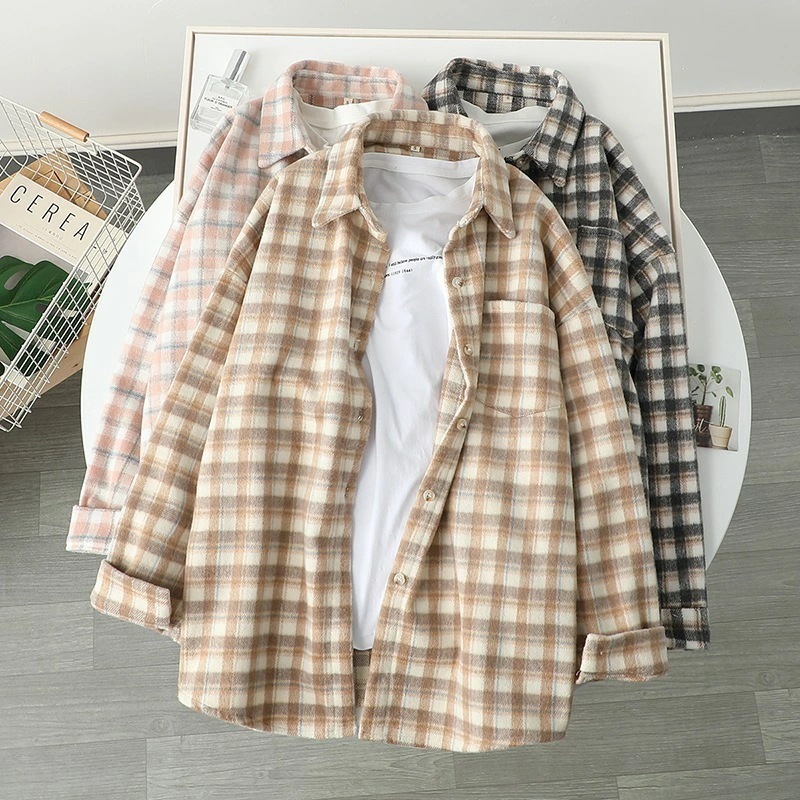 秋冬新作女子学生ウールチェック柄コート万能ゆったりショートコートトレンドウールコート