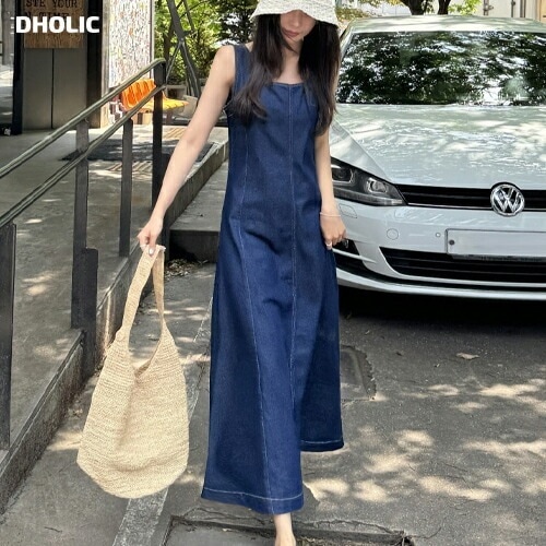 [メガ割りSALE]スクエアネックステッチデニムノースリワンピース・p665329 5,703円