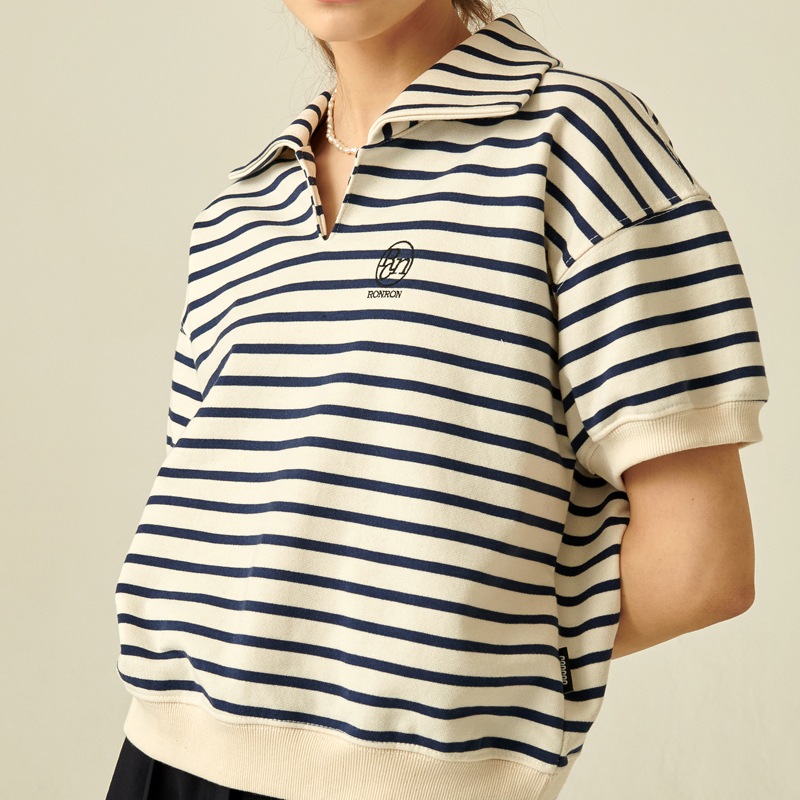 [oh my girl ヒョジョン 着用] STRIPE COLLAR HALF T-SHIRT 半袖 Tシャツ 韓国 アイドル レディース 夏
