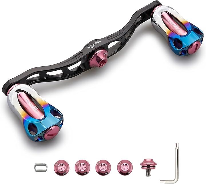 リール ハンドル 22mm ノブ搭載 シマノ SHIMANO ダイワ DAIWA アブ Abu 通用 ベイトリール Aurora Series(105mm - ブラック＆桜ピンク)