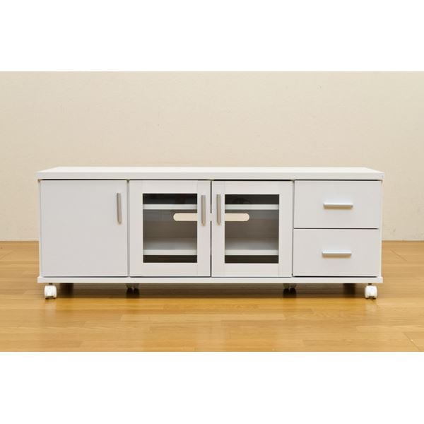テレビ台/テレビボード (幅120cm) ホワイト 『TREVIS』 扉収納/キャスター付き