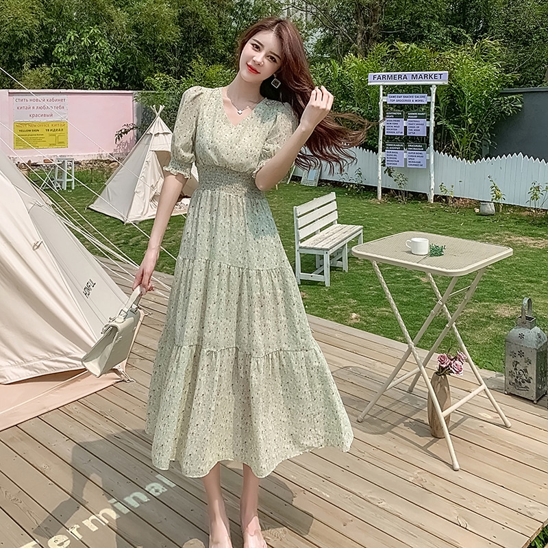 2カラー ワンピース レディース スカート ミモレ丈 膝下 長袖 襟無し Vネック ニット バイカラー ドッキング ブラウン アプリコット 女の子らしい ガーリー エレガント 大人っぽい 大人