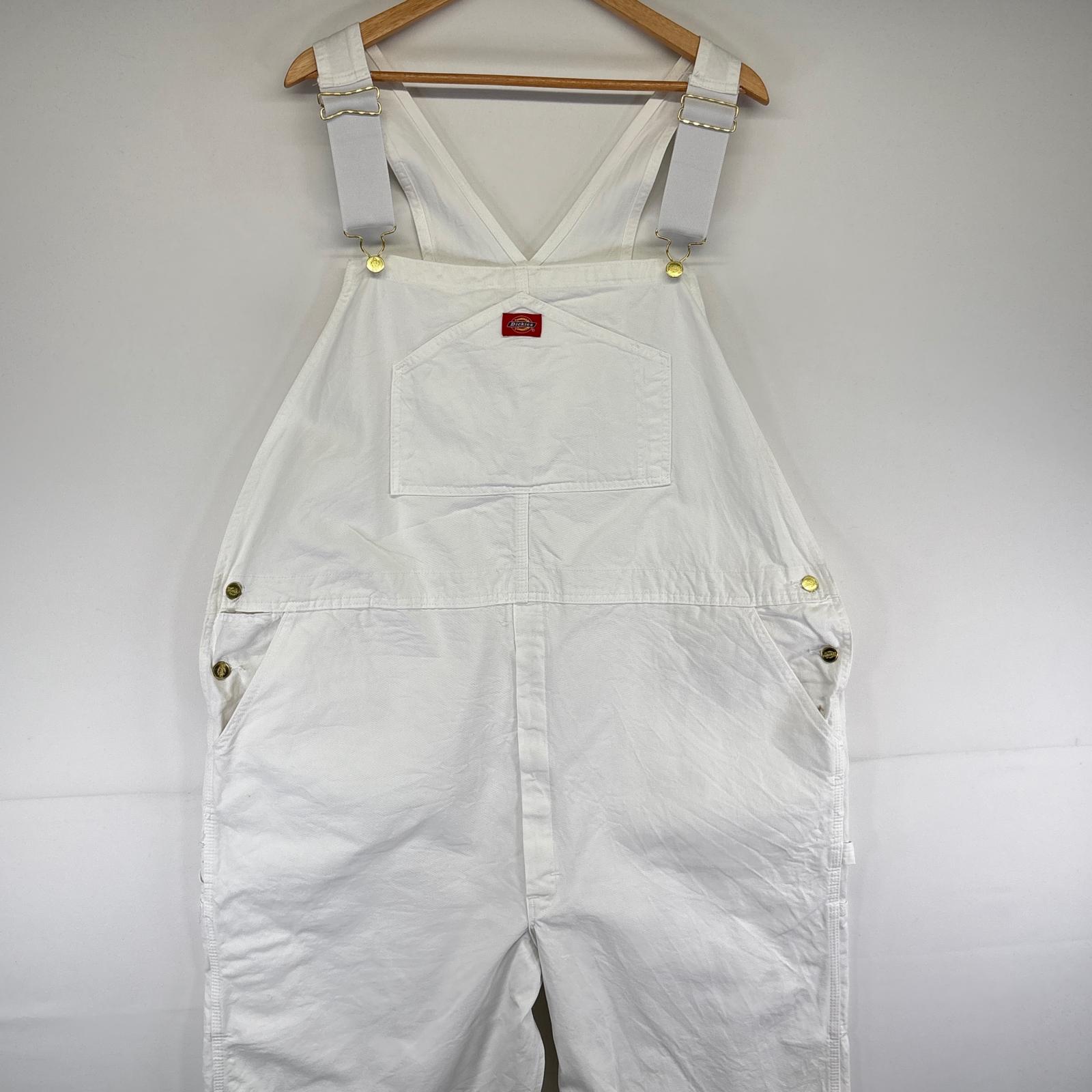 古着 オーバーオール ワーク ワンポイントロゴ 大きいサイズ 山ポケ ペインター w48 L32 ホワイト メンズ