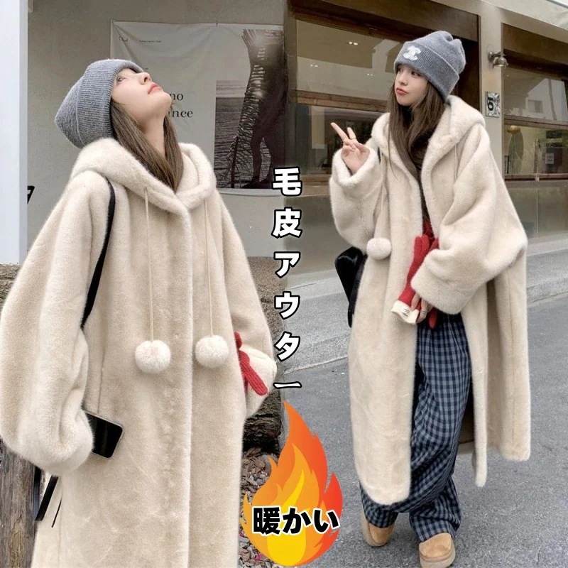 秋冬人気新作！厚手もこもこ フード付きコート レディース保温防寒 ゆったり 毛皮アウター 韓国ファッション 暖かい 体型カバー ファーアウター 冬 百掛けジャケット裹起毛30%までに制限
