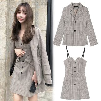 自分へのご褒美細みえ細見えきれいな服韓国ファッションレディースセットアップチェックチェック柄アウター