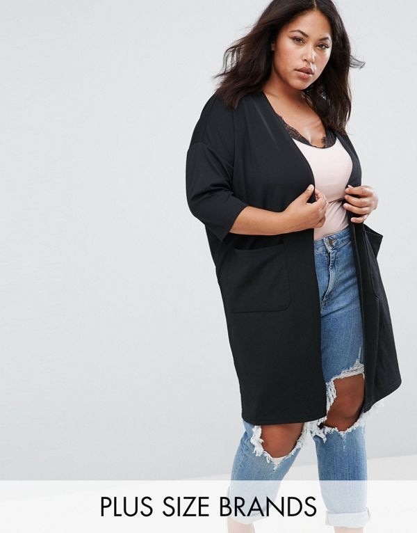 Junarose レディース 大きめサイズ ゆったりサイズ 送料無料 Black beauty Longline Cardigan With Pockets