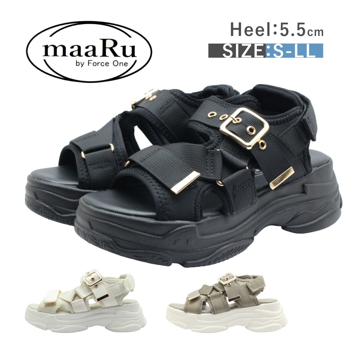 maaRu マアル レディース サンダル 5786 スポーツ スポーティ ストラップ シューズ プラットフォーム 歩きやすい 厚底 靴 黒 ブラック オーク 4,851円