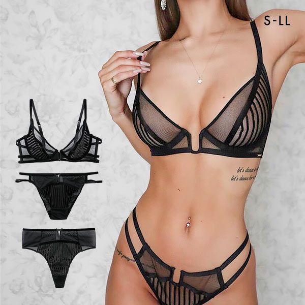 シークレットスタイル Secret Style シアー ノンパテッド ブラ＆ショーツ＆Tバック 3点