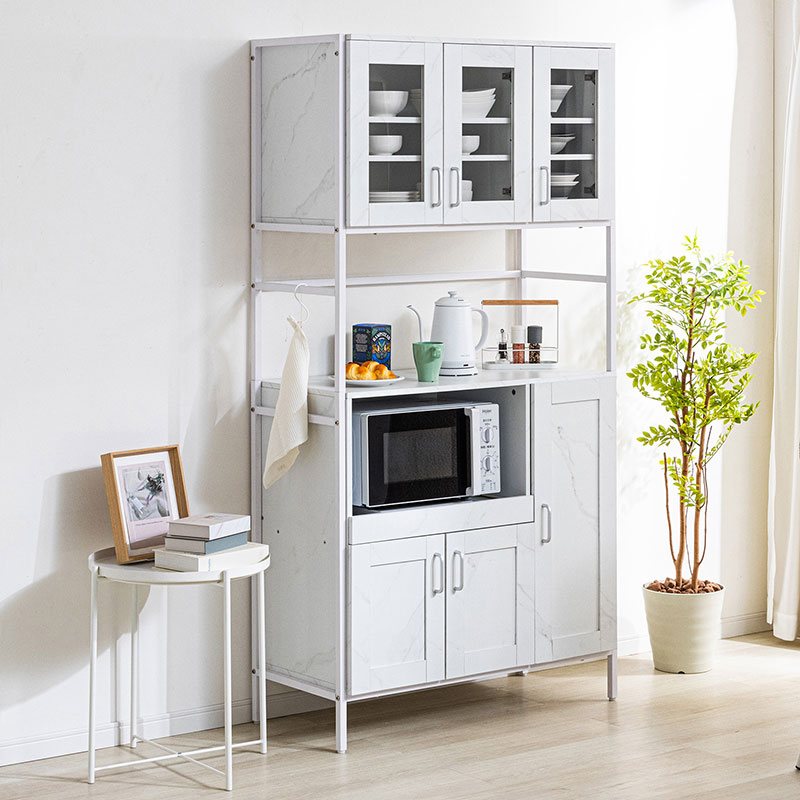 食器棚 キッチンボード 幅94cm スライド スライド 棚 レンジ台 キッチン収納 おしゃれ 北欧風 キッチンキャビネット レンジボード スチールラック ラック