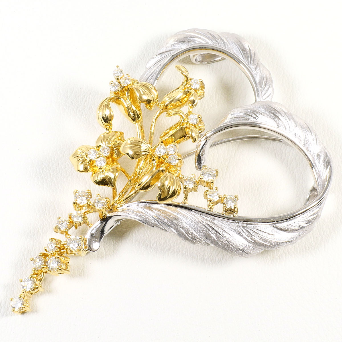 PT900 プラチナ K18 18金 YG イエローゴールド ブローチ ダイヤモンド 1.04ct 鑑別書 総重量約22.4g 中古