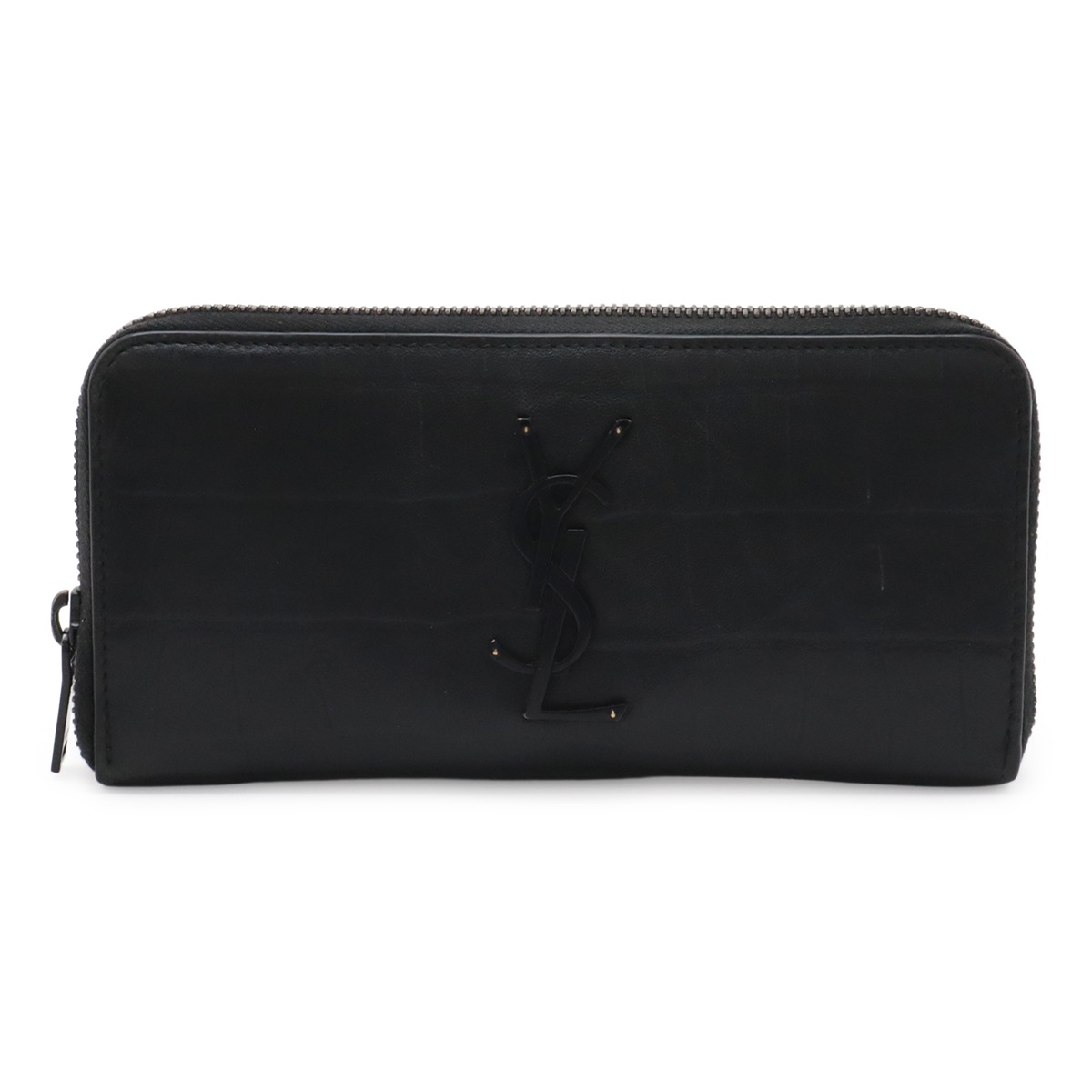 YSL イブサンローラン ラウンドファスナー 長財布 クロコ調 レザー ブラック 黒 ブラック金具 61741