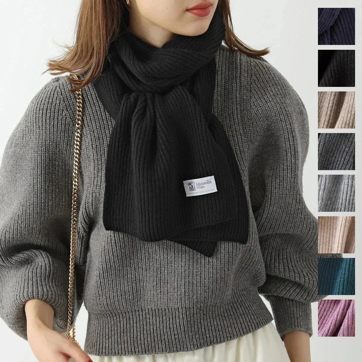 JOHNSTONS OF ELGIN ジョンストンズ マフラー HAA1684 レディース カシミヤ ストール リブ 無地 カラー12色