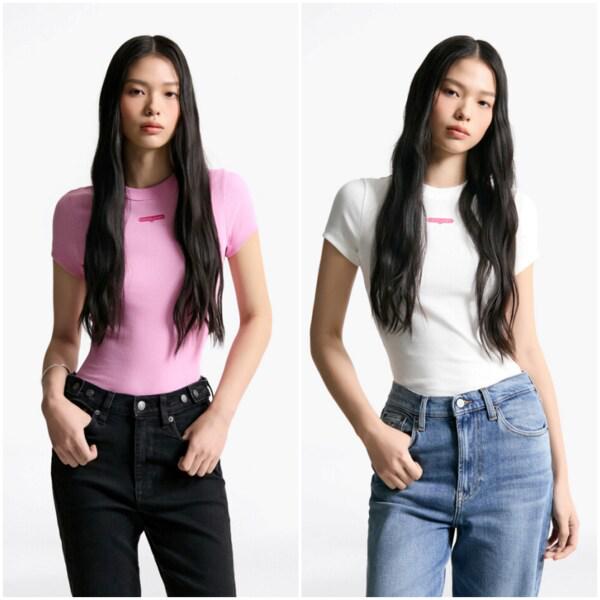 女性スリムラベルTシャツT32F6TTO10TWT1 TOMMY JEANS