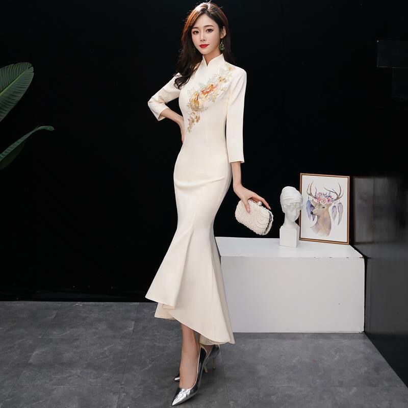 チャイナイブニングドレス2025宴会チャイナドレススカートホストテール女性痩身毎日歓迎エチケットレディ