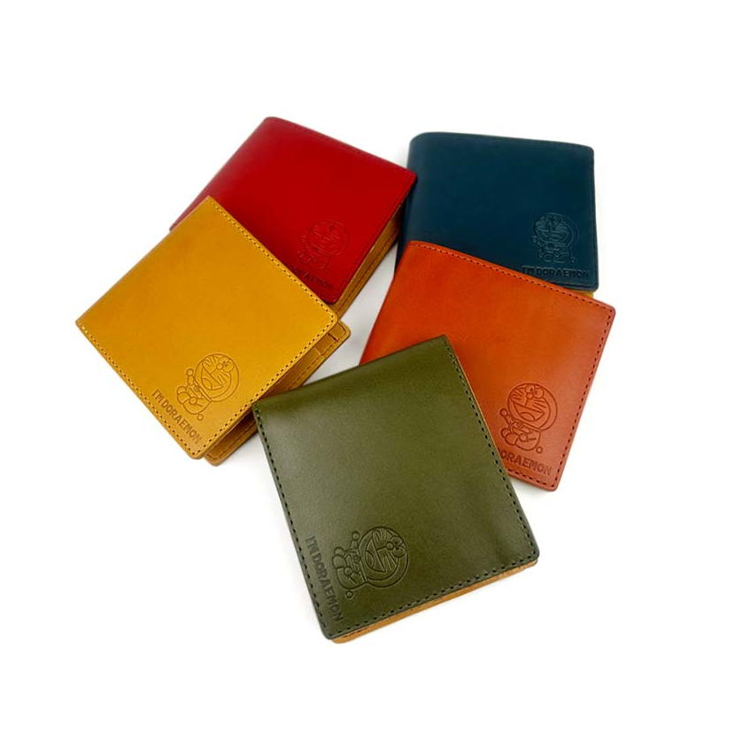 ドラえもん 二つ折り 財布 ショートウォレット リアルレザー 牛革 本革 栃木レザー 姫路レザー 日本製(メンズ レディース) dor-53