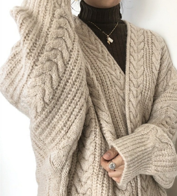 厚手ニットセーター オーバーサイズアウター ルーズニットカーディガン カジュアルカーディガン トップス ニットソー セーター カーディガン ロング ロング丈 袖あり 長袖 ボリューム袖 Vネック