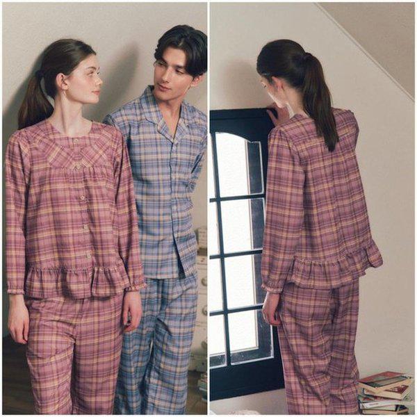 （正常）柔らかくてふっくらとしたレーヨンポリチェック女性パジャマセット_S VPA4555W_S