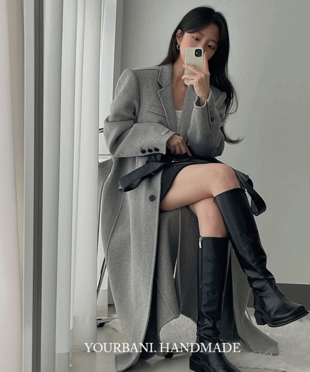 [コートの定石/内皮O] サンドウール90% ローブ 紐 ハンドメイド コート (2color)