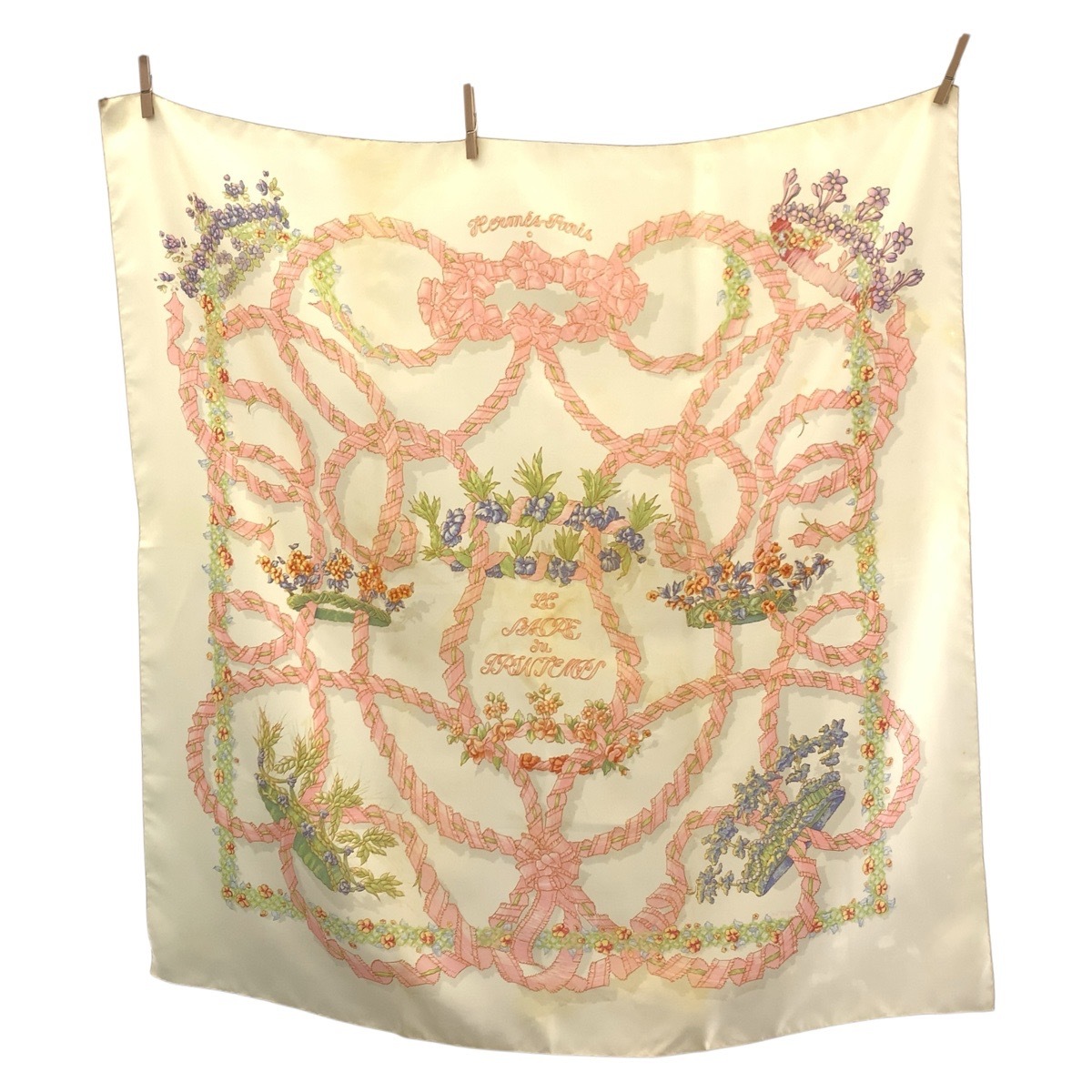 LE SACRE DU PRINTEMPS カレ90 アイボリー ピンク シルク スカーフ 大判スカーフ レディース 503852