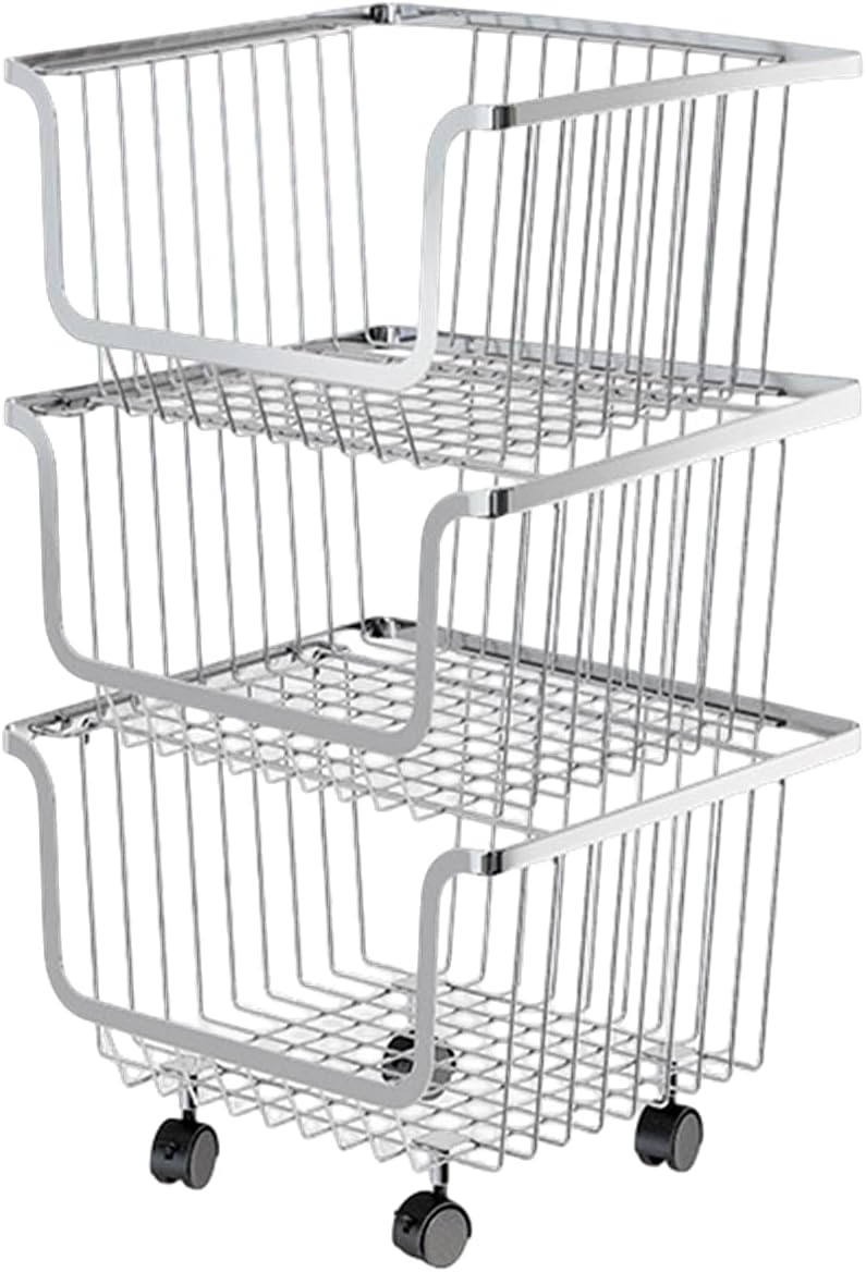 キッチンスタッキングバスケットキッチンワゴン 収納ワゴン ワゴンカートキッチン ラック 収納ラック 多機能 収納カゴ 収納ラック 大容量 調整可能 スタッキング式 収納バスケット バスルームワゴンカー