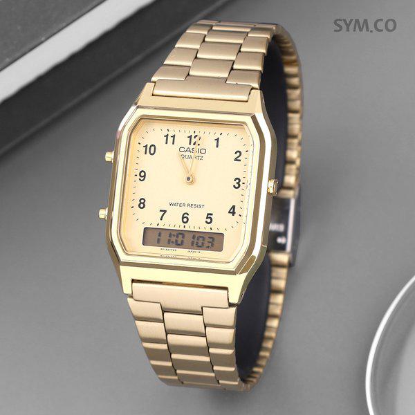 AQ-230GA-9B レトロ スクエア ヴィンテージ アナデジ 男女兼用 メタル時計 d