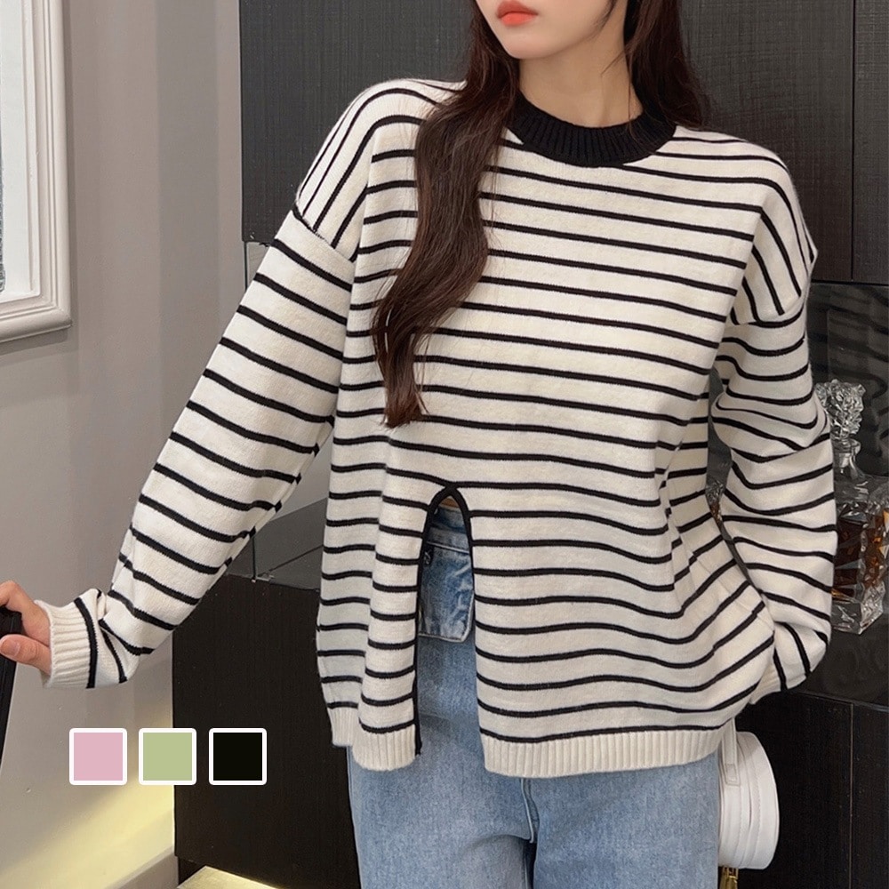 国内即納 ニットトップス フロントスリット 秋冬