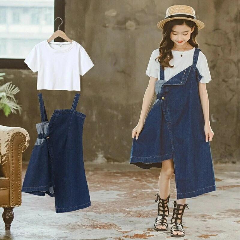 セットアップ女の子 スカート 韓国子供服 レジャー おしゃれ 服 Tシャツ 2点セット 丸首 半袖 不規則 ロング丈 キッズ ガールズ 着 お出かけ 通学着 海外旅行 かわいい おしゃれ 110cm