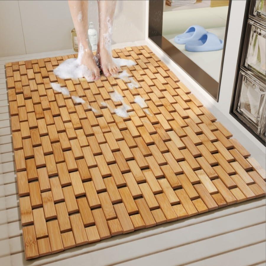 シャワーマット バスマット 竹製 お風呂 すべり止めマット すのこ 滑り止めマット 抗菌 防カビ お風呂マット 折りたたみ 木製 バスマット 速乾性 風呂すのこ 木目 竹格子 転倒防止 浴室 サウナ