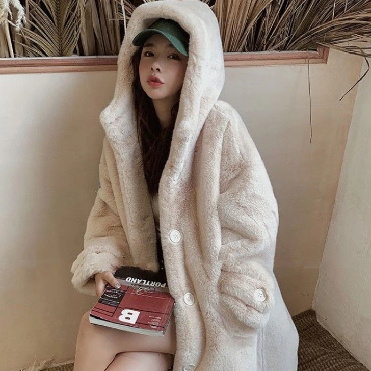 人気沸騰柄追加ファーコートレディース毛皮コートミンク風ミディアム丈フード付き大きいアウター暖かいふわふわ防寒お洒落秋冬