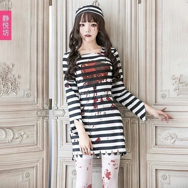 ハロウィーン衣装ゾンビ血を帯びた女性囚人衣装コスプレ囚人装バーdsパーティー舞台装