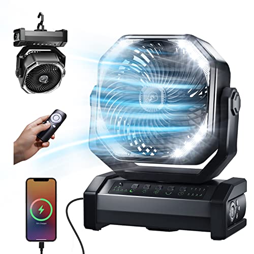 Socool fan キャンプ 扇風機 20000mAh大容量 最大60時間連続使用 Type-C充電式 吊り下げ タイマー機能 自動首振りリモコン付き 風量4段階調節 16枚高輝度LEDライト搭載