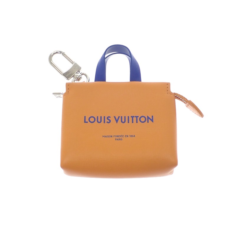 LV ミニショッパー キーホルダー M02699 バッグチャーム レザー オレンジ ネイビー レディース メンズ【ABランク】