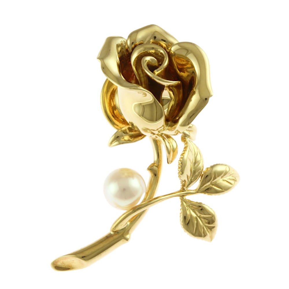 ミキモト ブローチ 18金 K18イエローゴールド アコヤパール MIKIMOTO 中古 美品