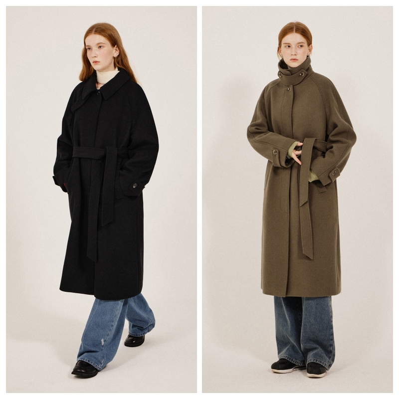 【KIIMUIR】 [WOOL 80] (WOMAN) WOOL SEMI OVER FIT BALMAK ROBE COAT : 2COLORS