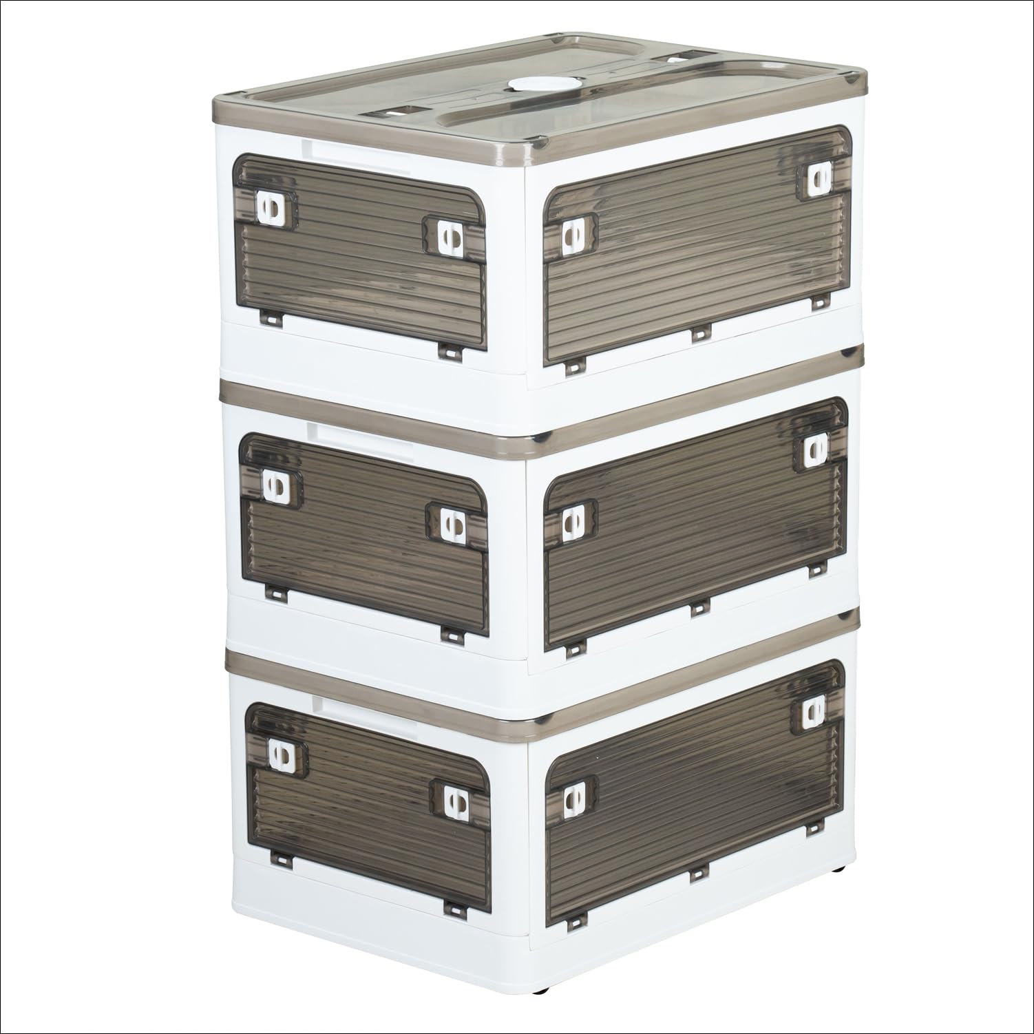 折りたたみ式収納ボックス Mサイズ ホワイト 蓋付き 積み重ね 全方向から取り出せる 収納ケース 収納 折り畳み コンテナ ボックス プラスチック キャスター付き 組立簡単 [W47xD35xH24]